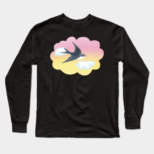 Swallow flies past the clouds Long Sleeve T-Shirt